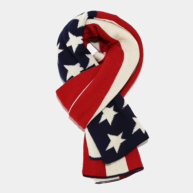 Women'S Winter Warm Knit 3pcs Set Flag Print Hat Scarf Gloves Set