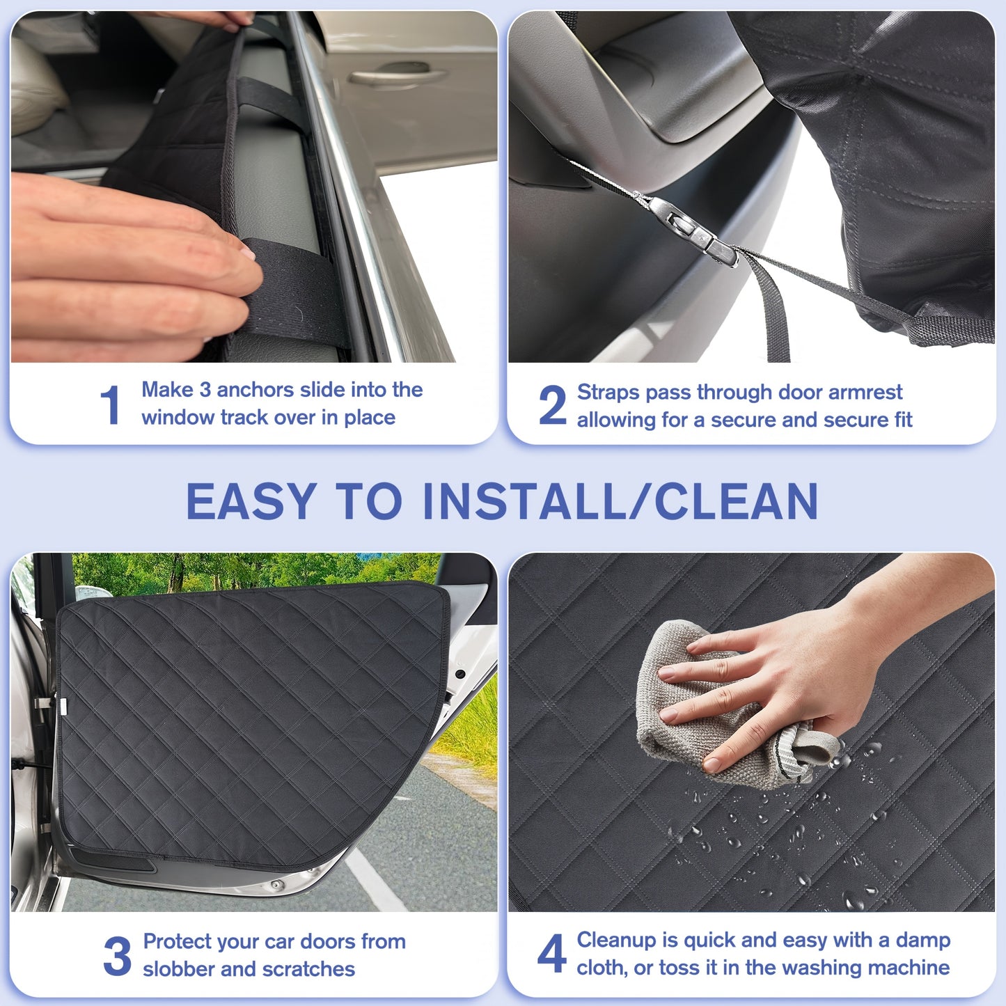 Waterproof Dog Protector 2pcs Quilted Car Door Cover