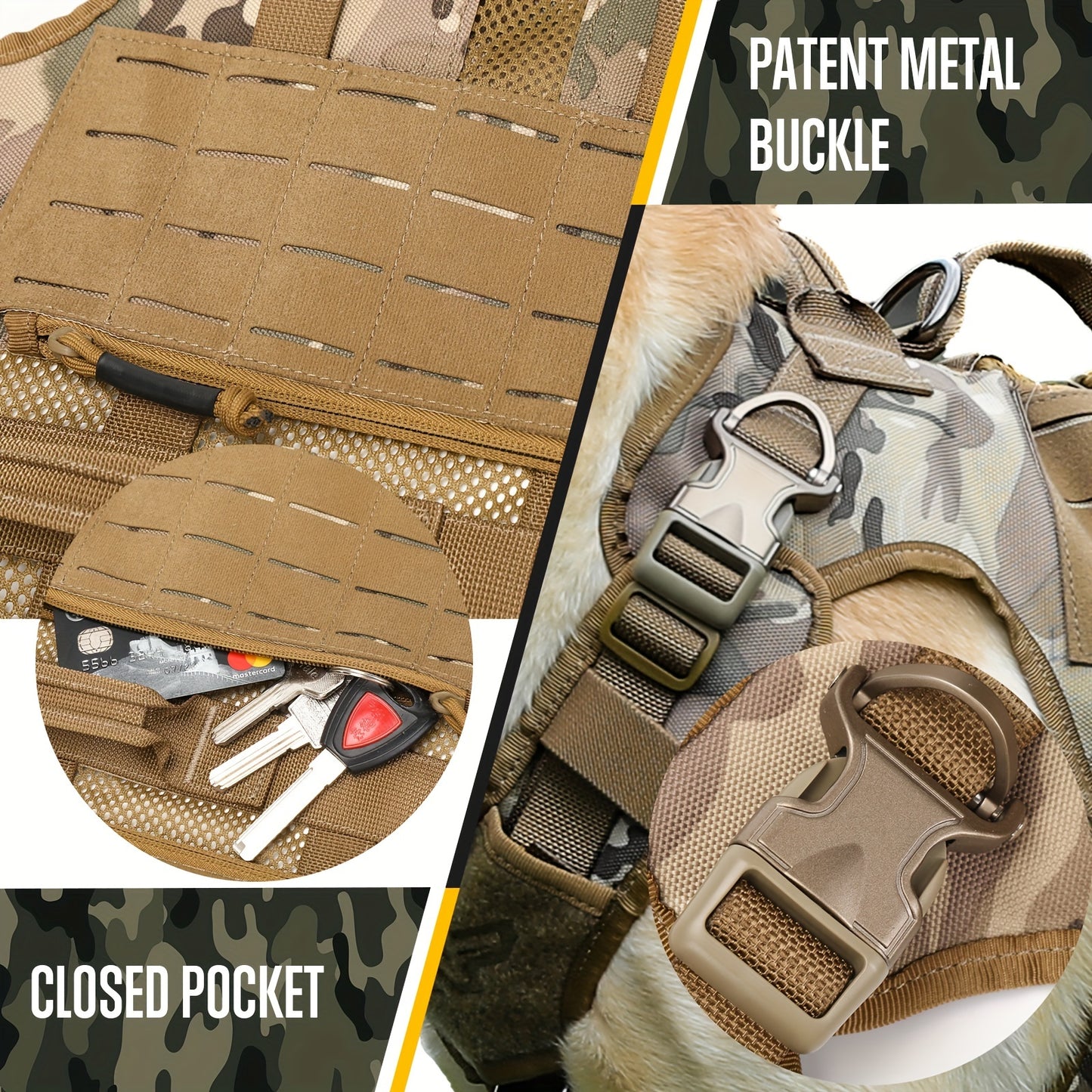 Breathable Mesh Tactical Dog Harness For Dogs Camo Style