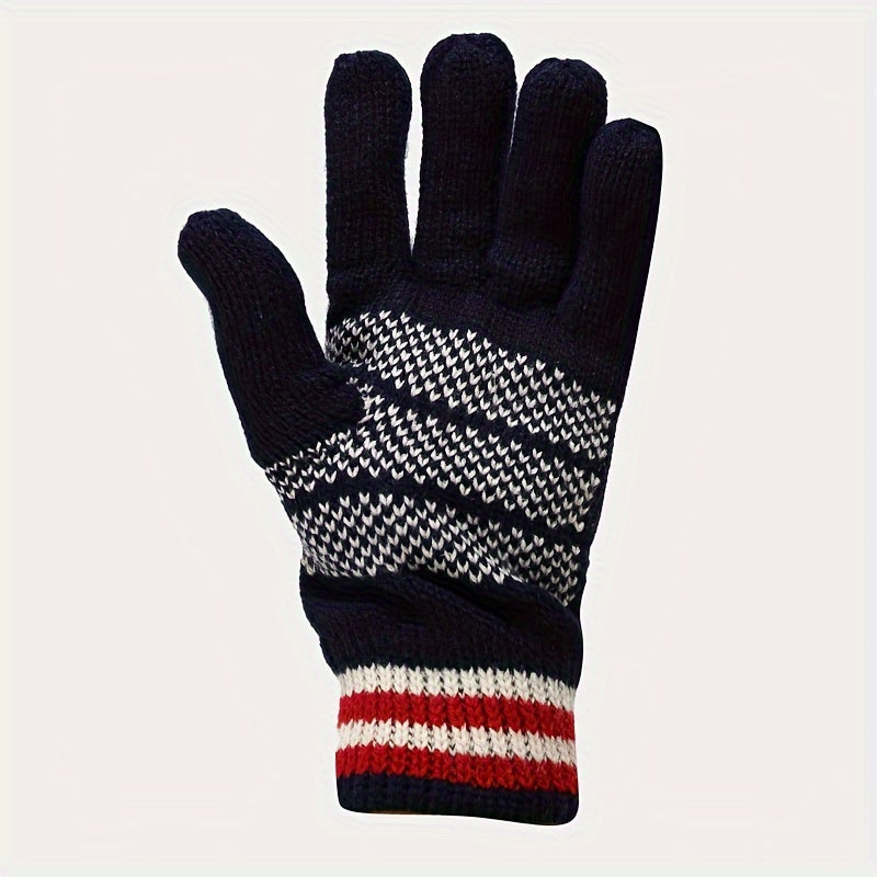 Women'S Winter Warm Knit 3pcs Set Flag Print Hat Scarf Gloves Set