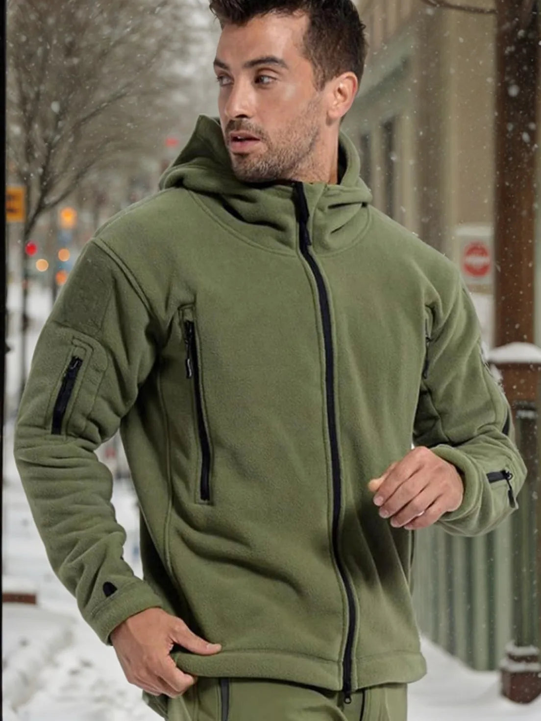 Men's Outdoor Fleece Lined Jacket Windproof Thermal Coat