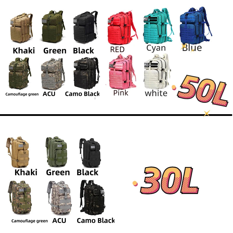30L/50L 1000D Nylon Waterproof Trekking Fishing Backpack