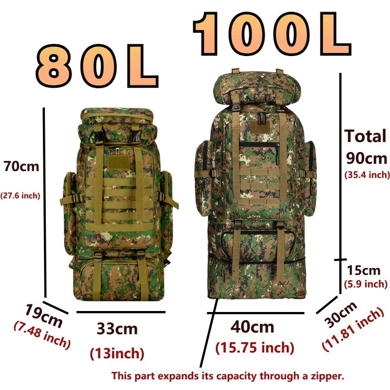80L/100L Mountaineering Bag Tactical Backpack for Outdoors