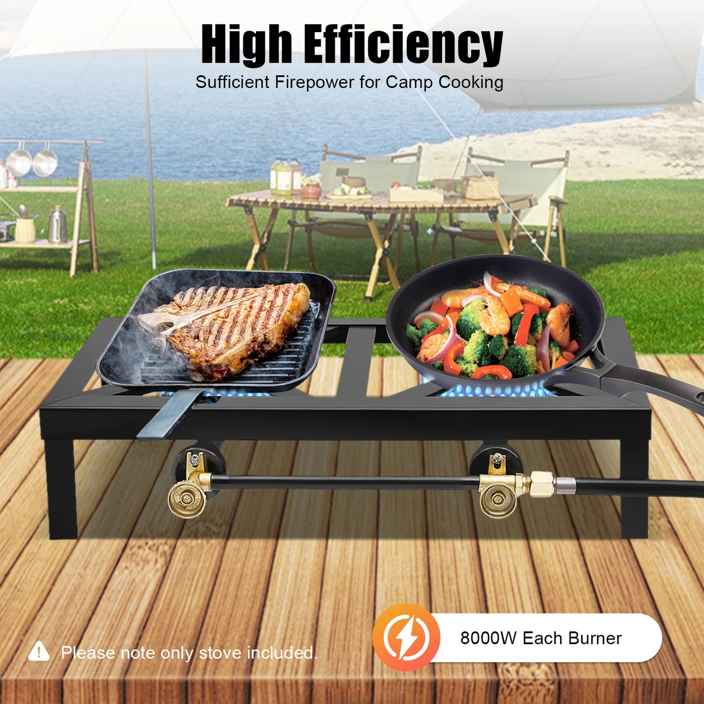 Outdoor Cast Iron Wood Stove, Double Burner Camping Stove