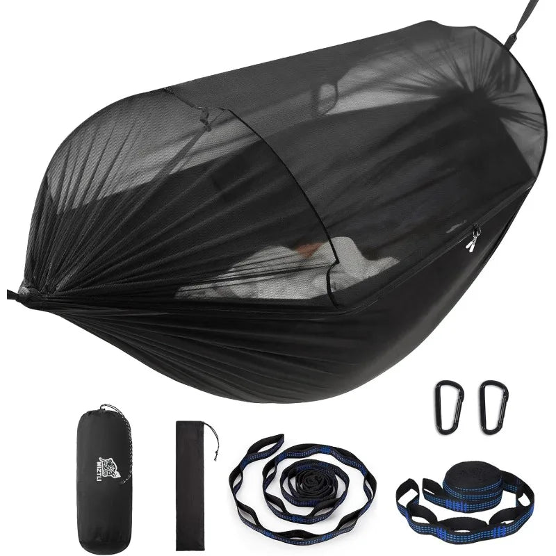 Camping Hammock Portable Hammock w Spacious Net & Tree Straps Double Single for Outdoors