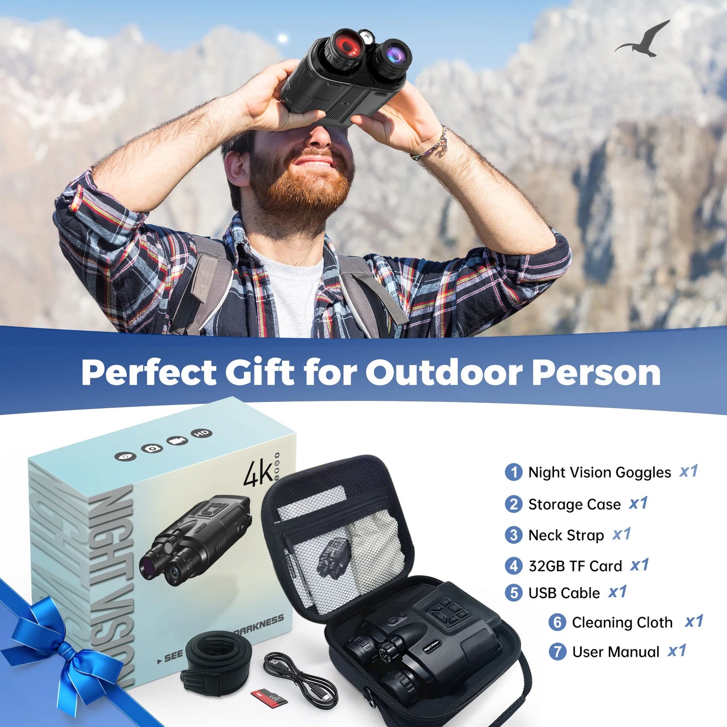 4K Night Vision Binoculars 3inch Screen 8X Digital Zoom