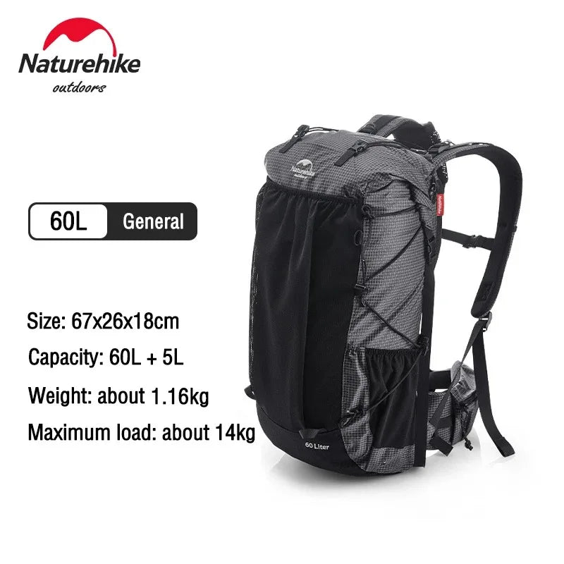 Naturehike Hiking Backpack Outdoor Sports Bag 60+5L Waterproof