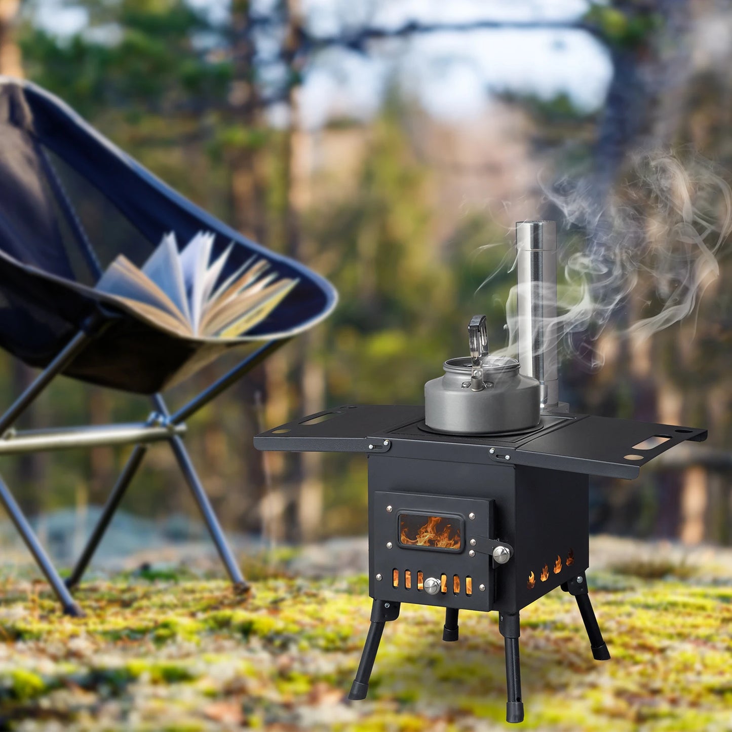 Wood Camping Stove Black 57.5*31*37cm for Outdoor Use