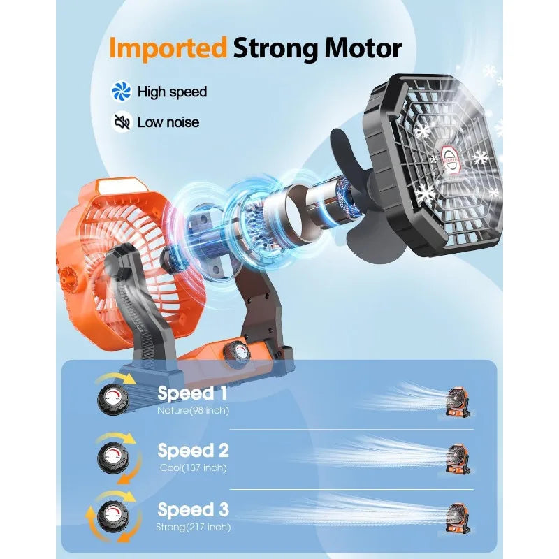 10800mAh Solar Powered Fan, 7W Solar Camping Fan, 8-inch Rechargeable Battery Operated Power