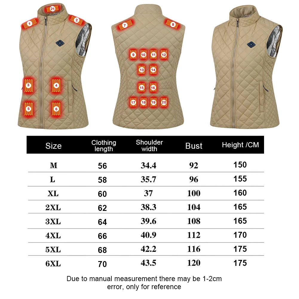 Women Autumn Winter Smart Heating Cotton Vest 21 Area Heated Vest Women Outdoor Flexible Thermal Winter Warm Jacket
