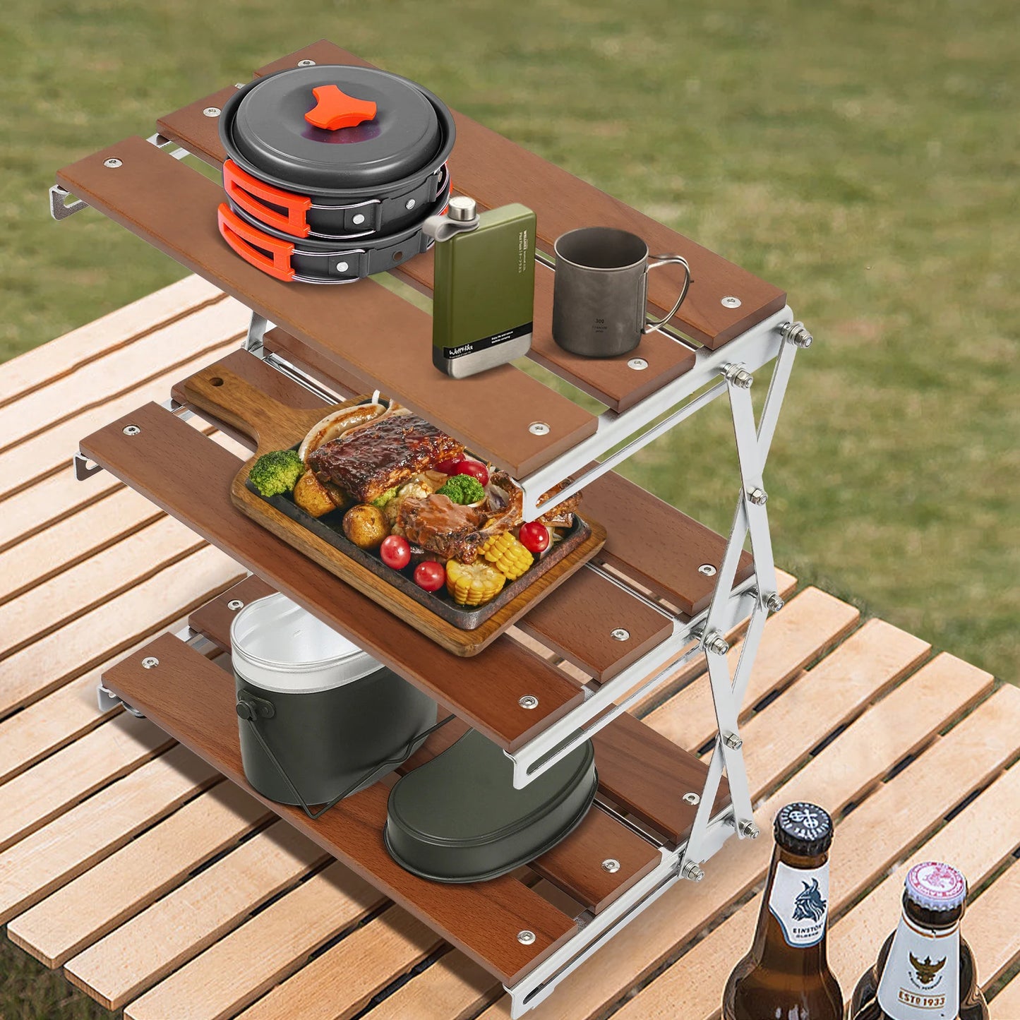 Outdoor Folding Storage Rack Bowl Tableware Storage for Camping