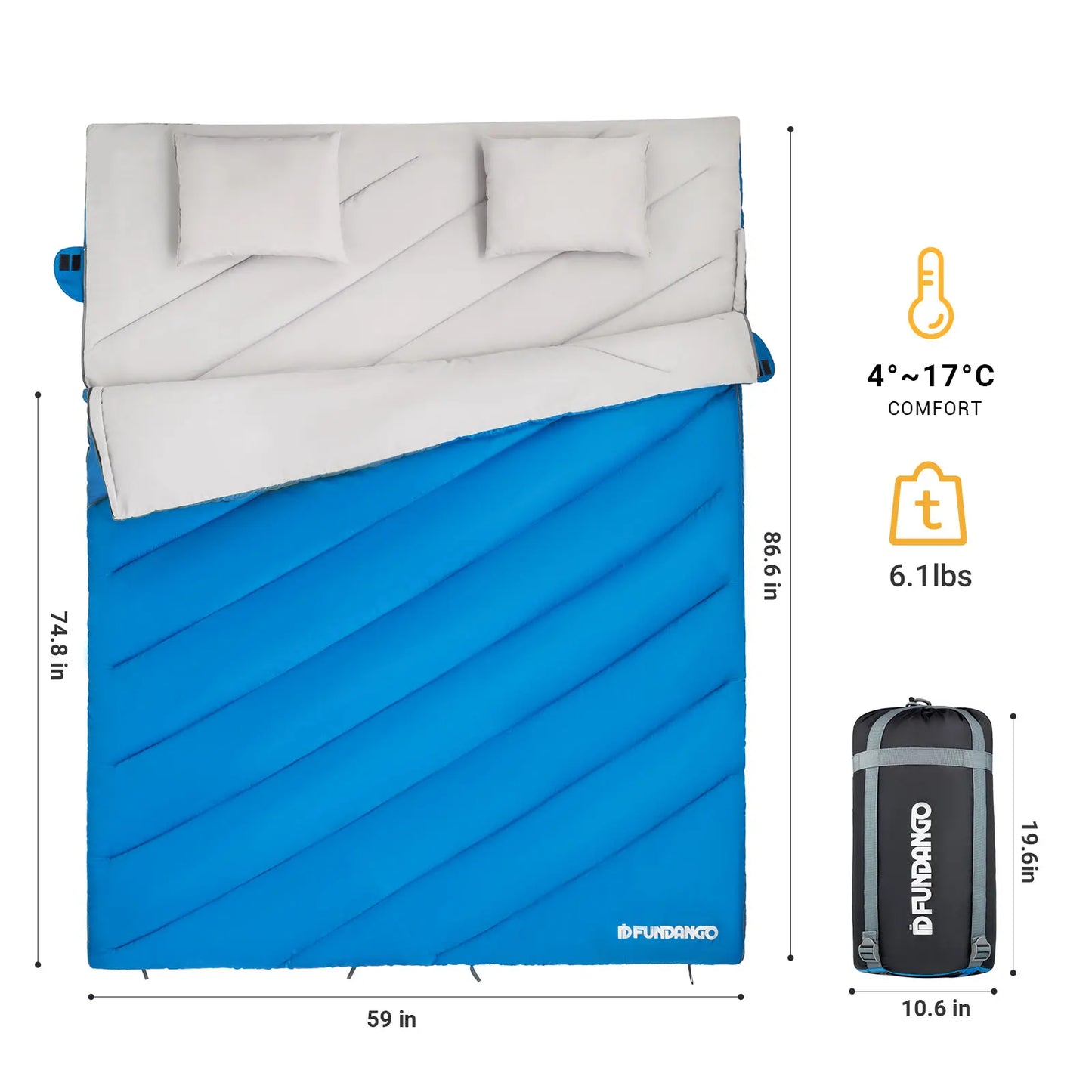 FUNDANGO 3-in-1 Double Sleeping Bag for Family Camping