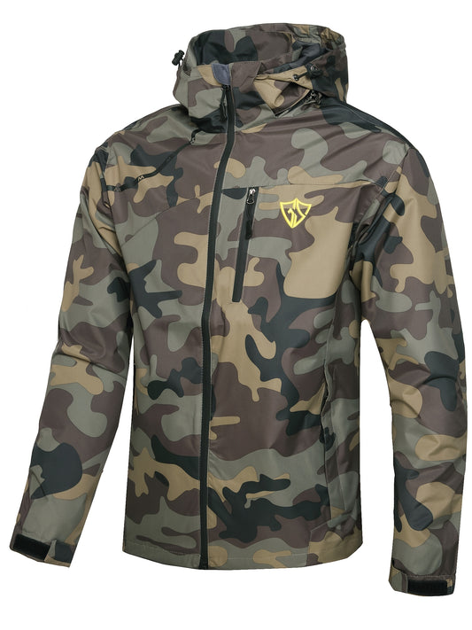 Men's Lightweight Hooded Rain Jacket - Camouflage Design for Hiking Gear