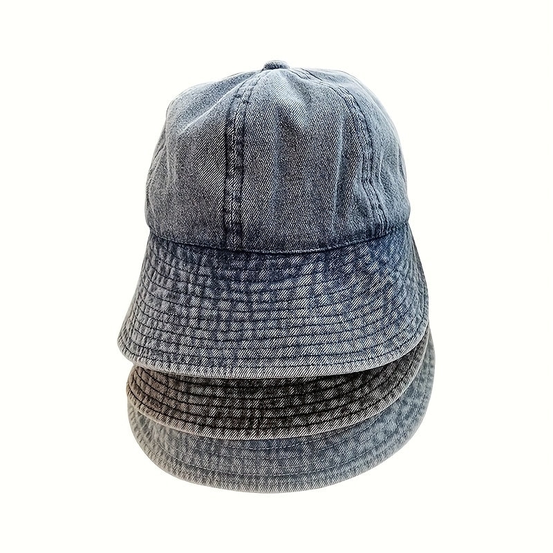 3pcs Rustic Washed Denim Bucket Hat for Sun Protection