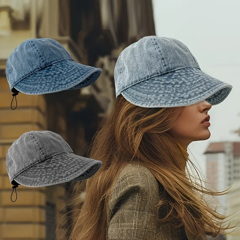 3pcs Rustic Washed Denim Bucket Hat for Sun Protection