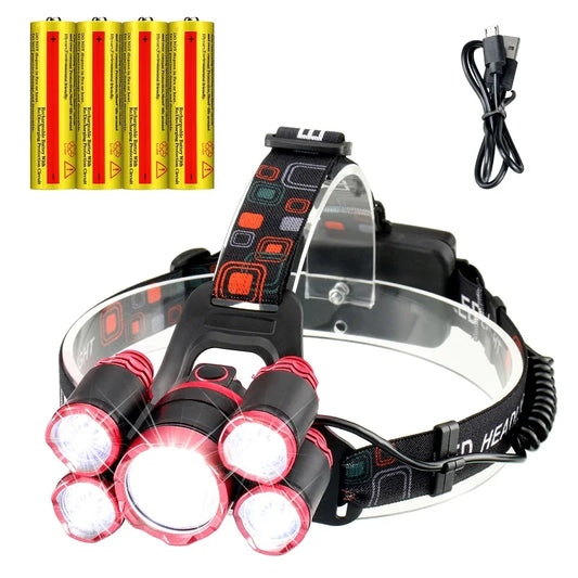 Super Bright LED Headlamp Rechargeable USB IPX5 Water Resistant