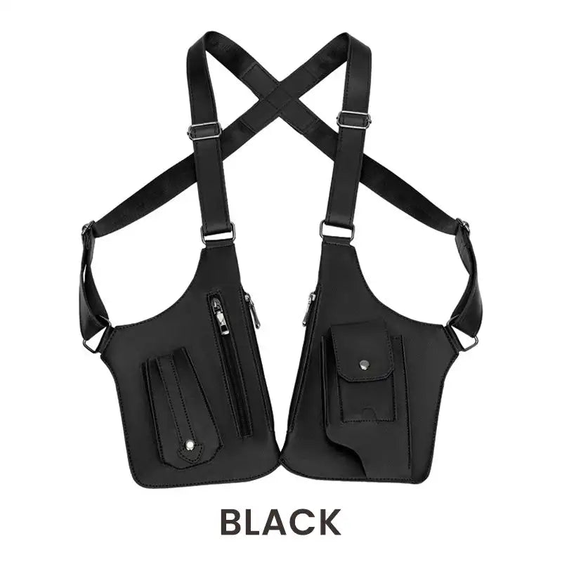 Double Shoulder Strap Multi-Pocket Outdoor Anti-Theft Tactical Fishing Bag Waterproof PU Multi-Purpose Men's Crossbody Bags