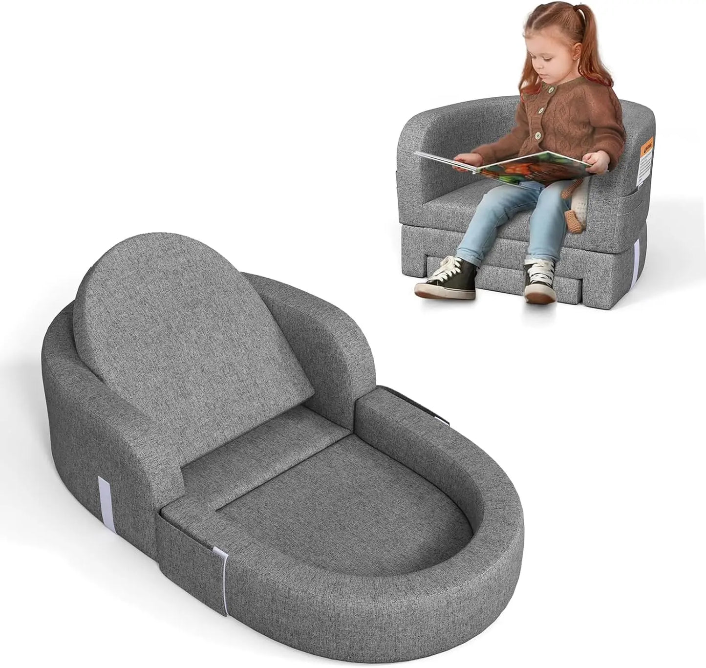 Toddler Travel Bed 2-in-1 Kids Sofa Chair with Removable Cover Soft Foam Portable Foldable for Carrying Bag
