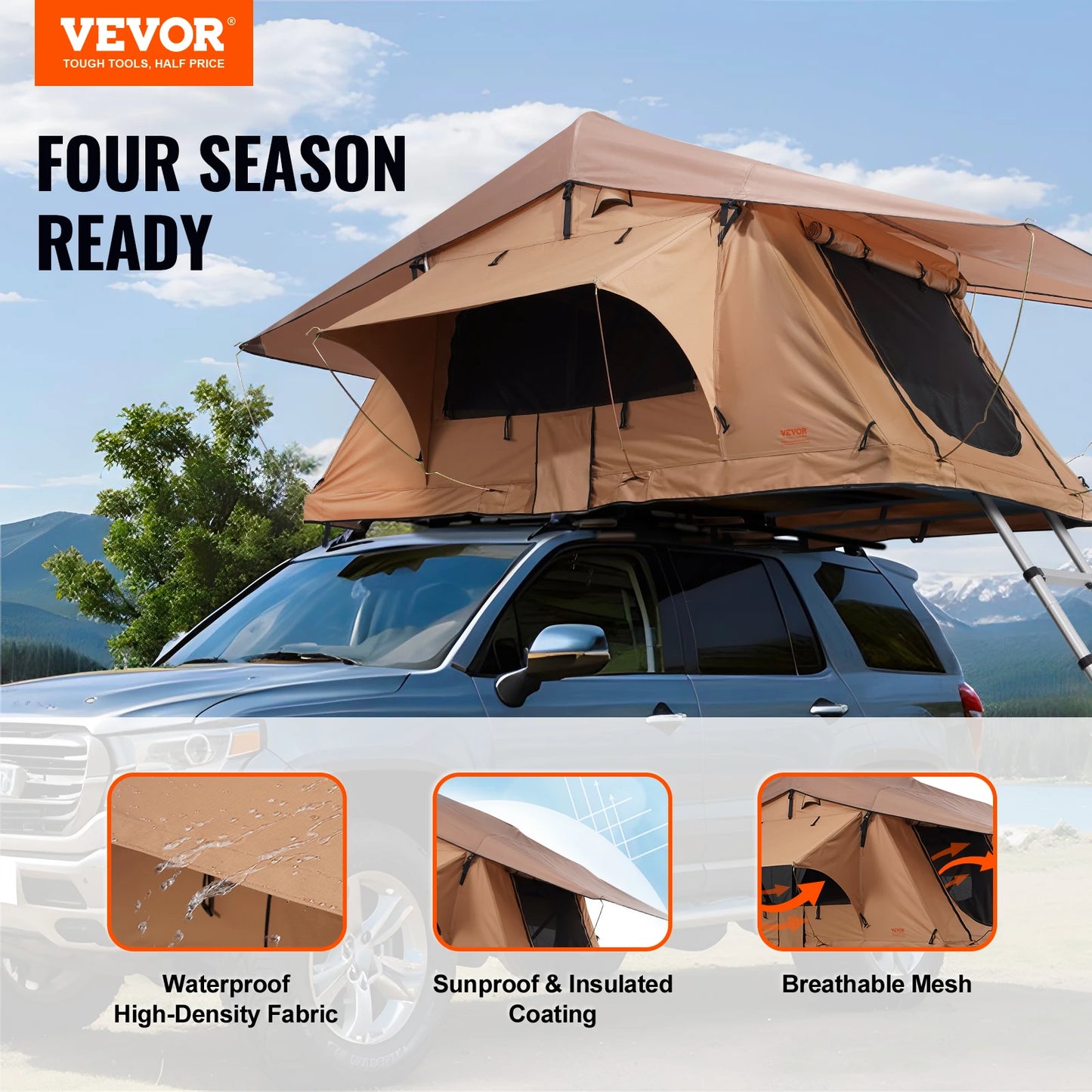 VEVOR Rooftop Tent Hardshell Folding Tent for Jeep SUV