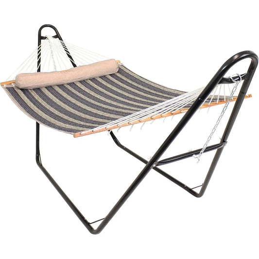 Double Quilted Fabric Hammock with Universal Steel Stand 450-Pound Capacity Black Stand