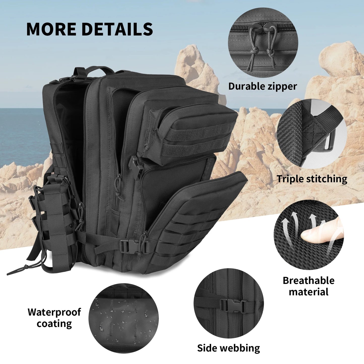 45L Large Tactical Backpack For Men Military Assault Pack