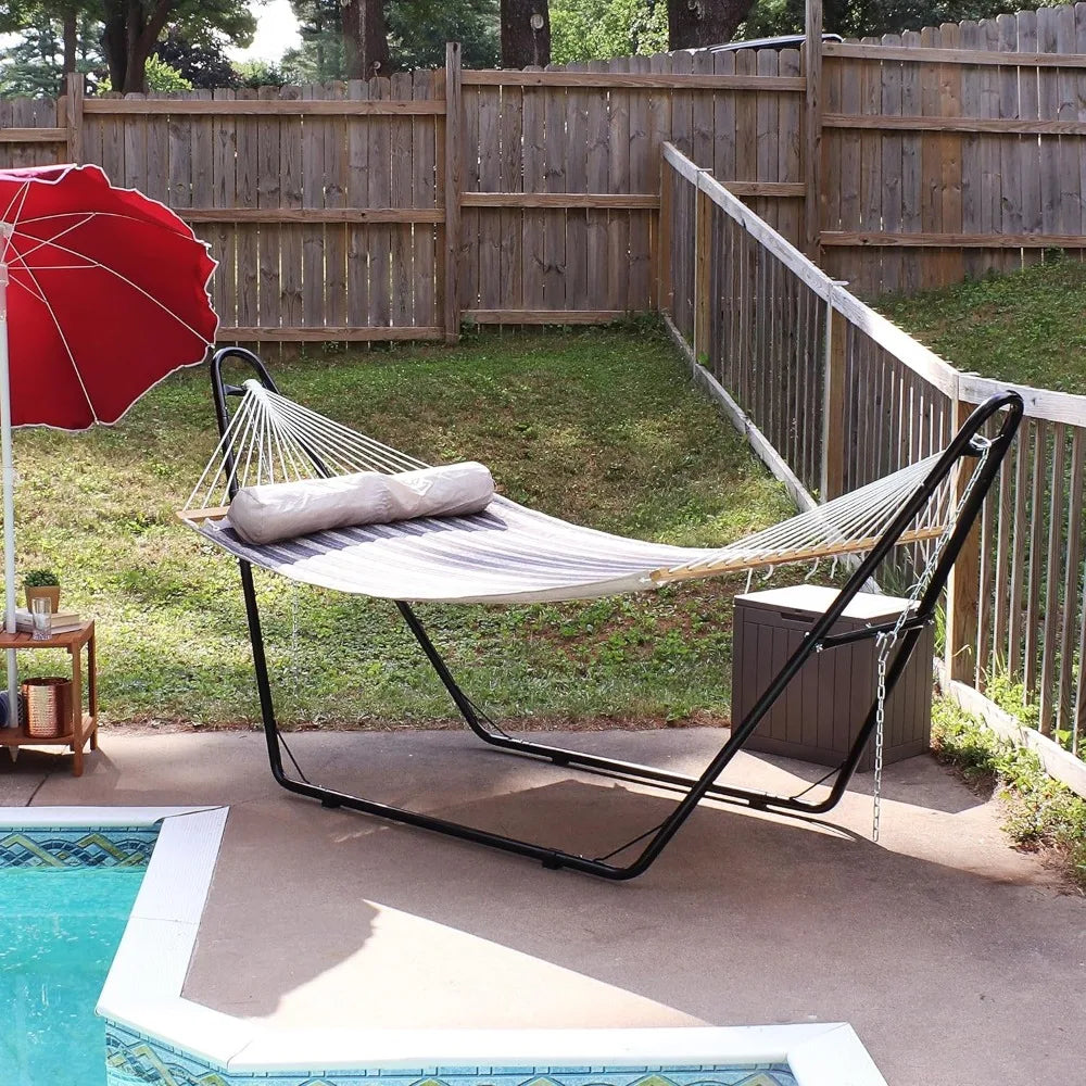 Double Quilted Fabric Hammock with Universal Steel Stand 450-Pound Capacity Black Stand