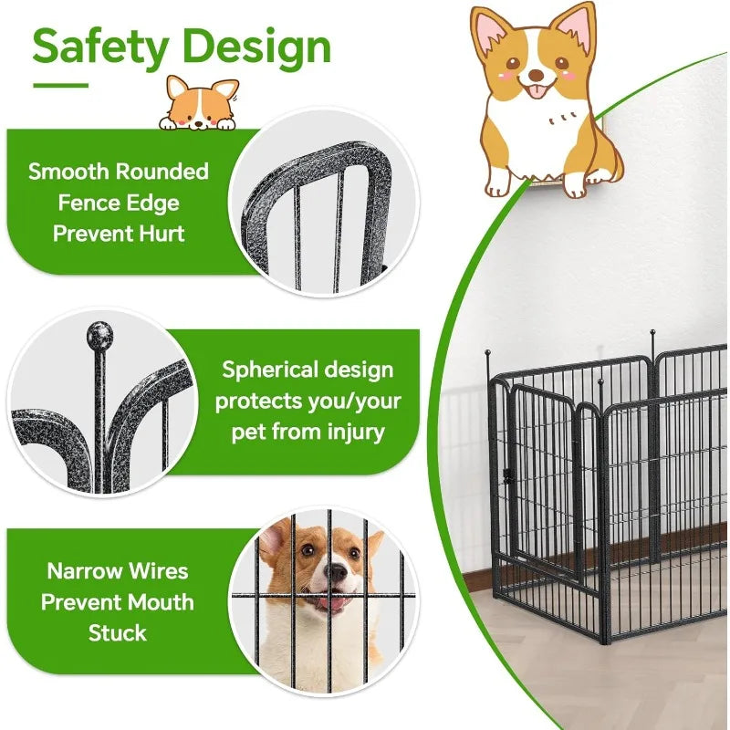 Dog Playpen with Anti-Rust Coating Portable Outdoor Indoor Metal Dog Fence for Large Medium Small Dogs