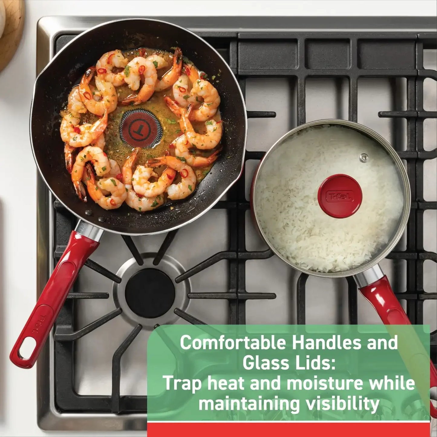 Easy Care, 20 Piece Non-Stick Pots and Pans Cookware Set, Red
