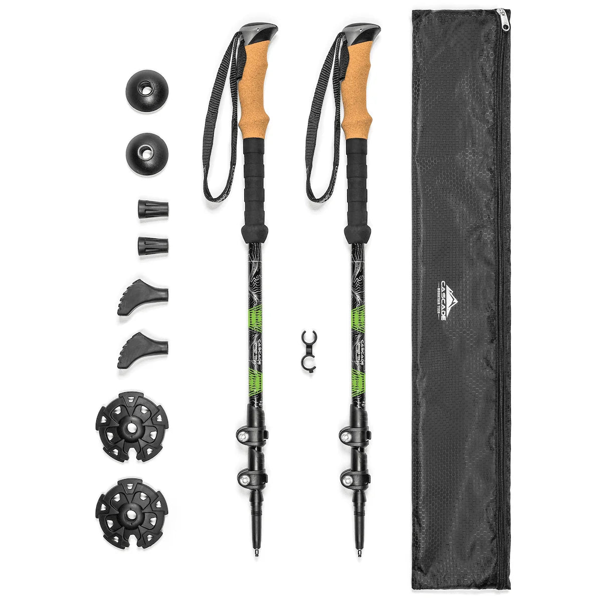 Cascade Mountain Tech Aircraft-Grade Aluminum Quick Lock Trekking Poles with Cork Grip Green