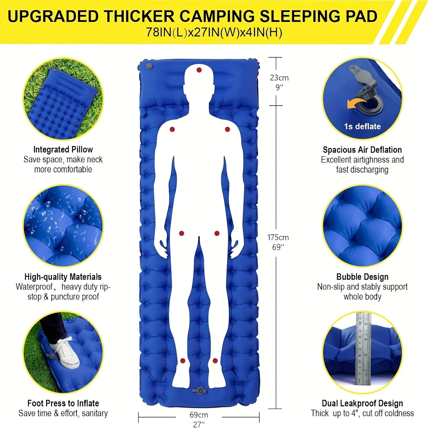 Outdoor Camping Super Thick 4-Inch Inflatable Sleeping Mat