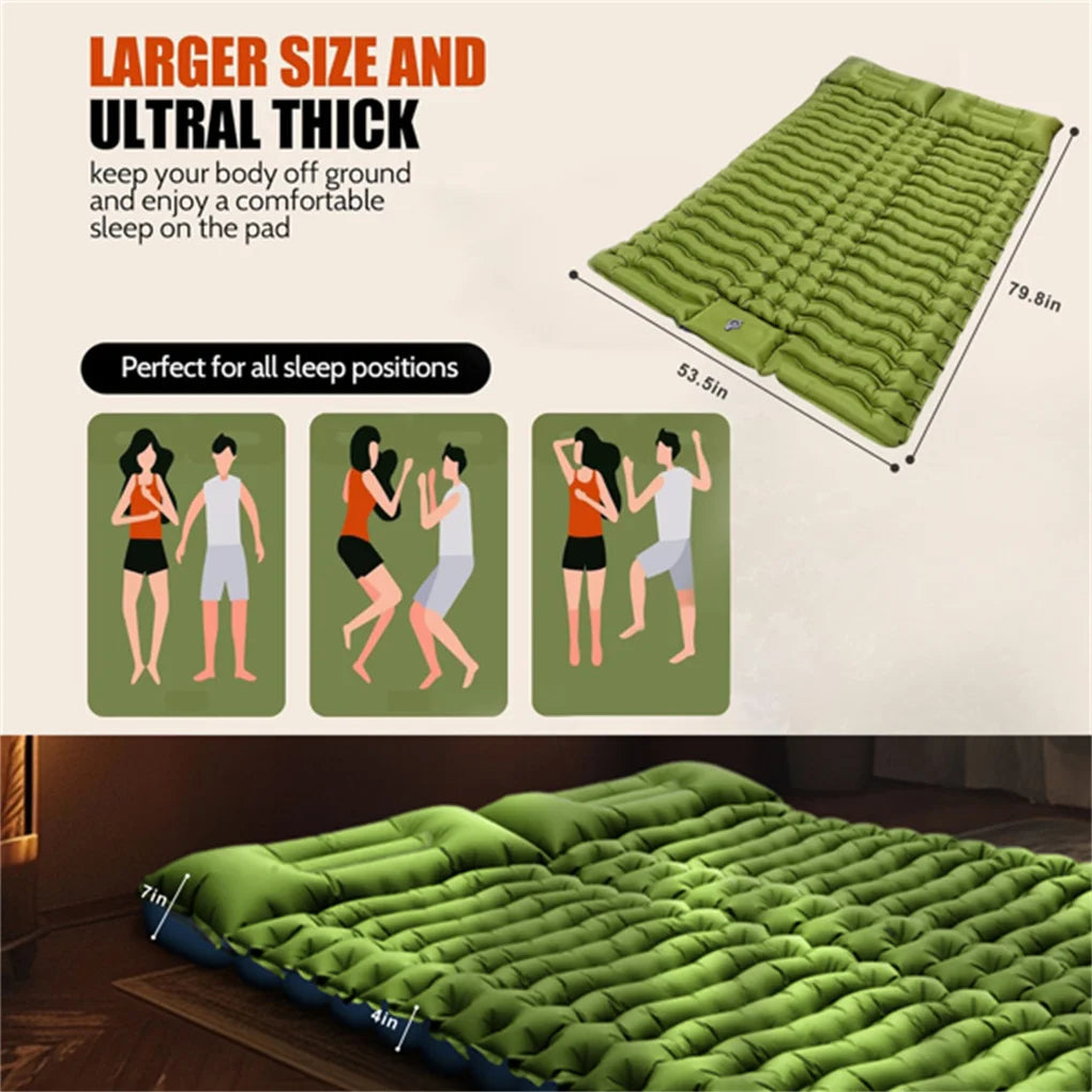 Double Air Mattress with Pillow and Built-in Foot Pump