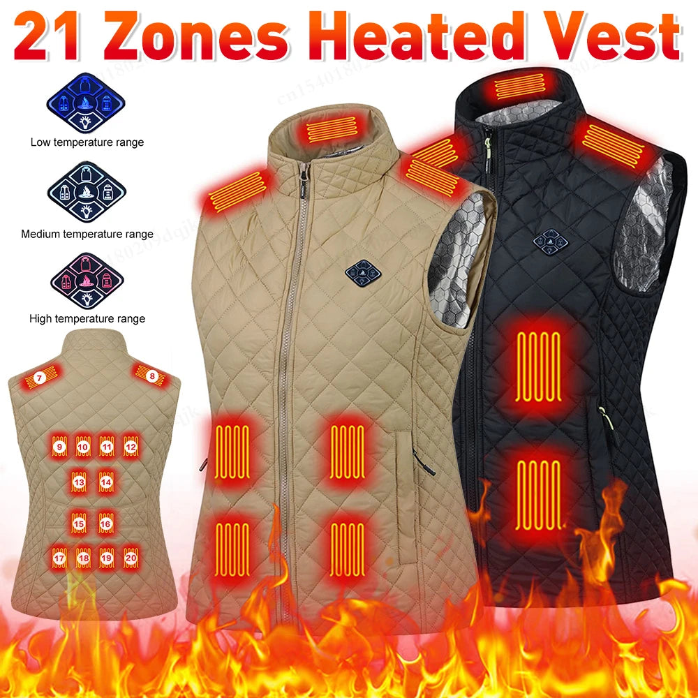 Women Autumn Winter Smart Heating Cotton Vest 21 Area Heated Vest Women Outdoor Flexible Thermal Winter Warm Jacket