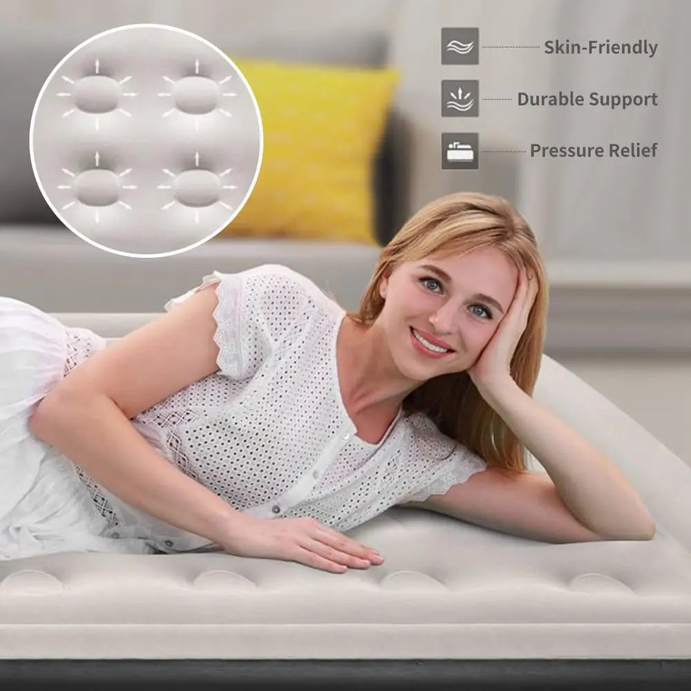 18 Inch Queen Air Mattress with Built-in Pump Portable Bed