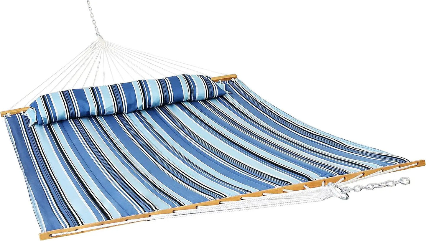 Double Quilted Fabric Hammock with Universal Steel Stand 450-Pound Capacity Black Stand