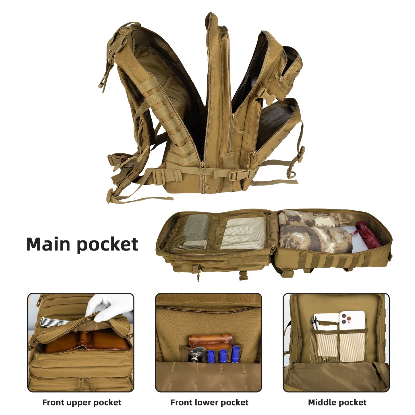 45L Large Tactical Backpack For Men Military Army Pack