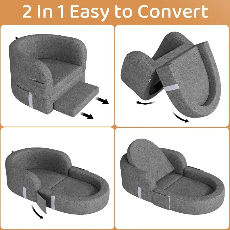 Toddler Travel Bed 2-in-1 Kids Sofa Chair with Removable Cover Soft Foam Portable Foldable for Carrying Bag