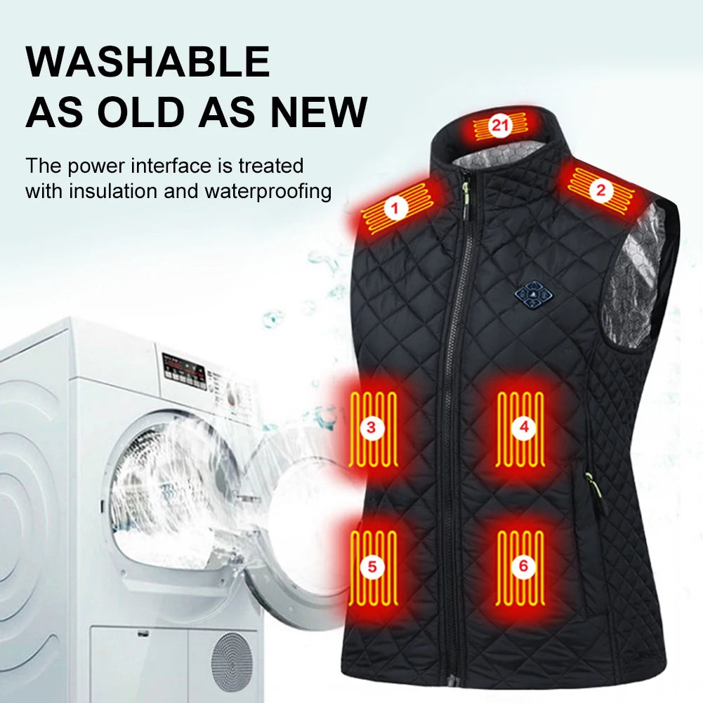 Women Autumn Winter Smart Heating Cotton Vest 21 Area Heated Vest Women Outdoor Flexible Thermal Winter Warm Jacket