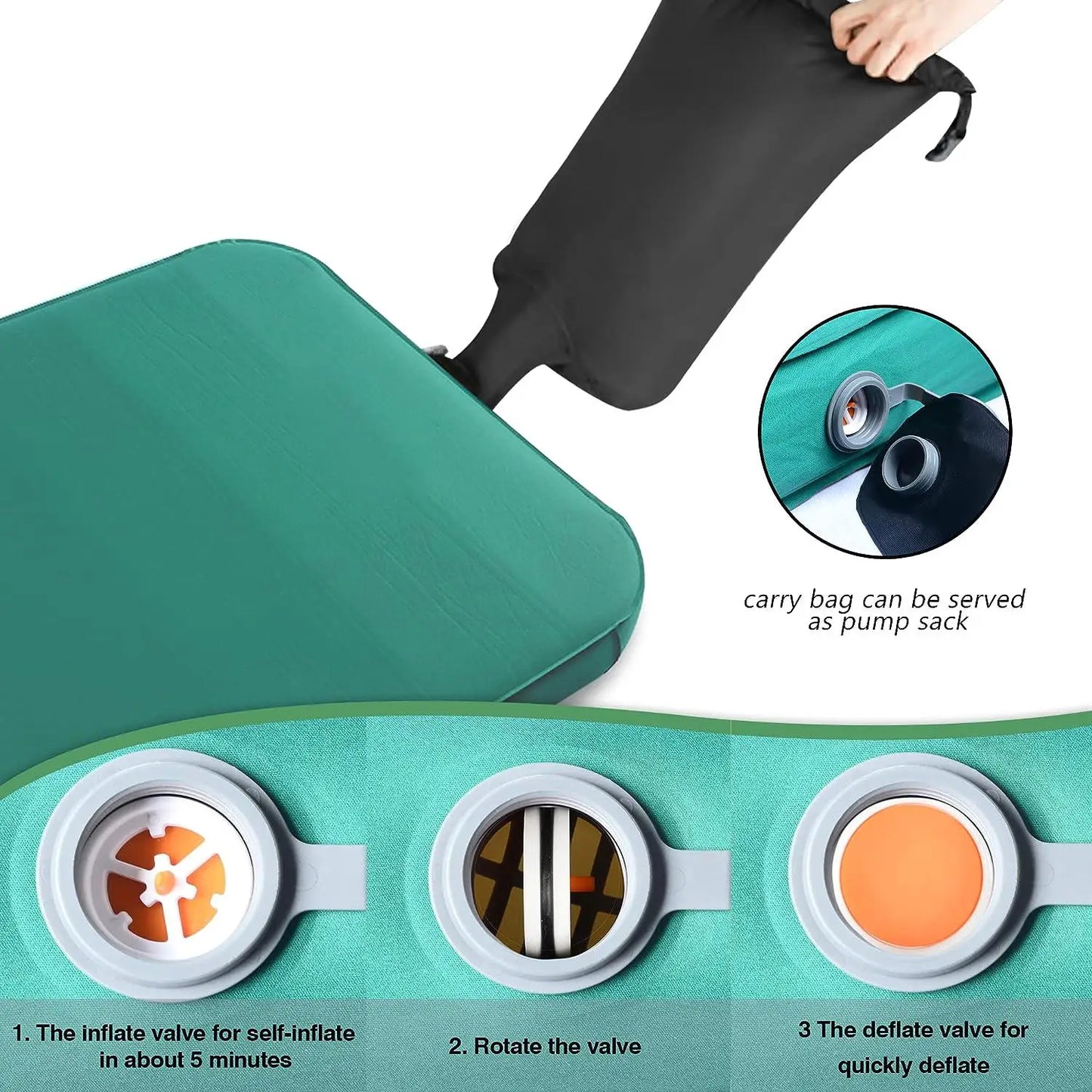 4-Inch Self-Inflating Camping Sleeping Pad 80x30 Memory Foam