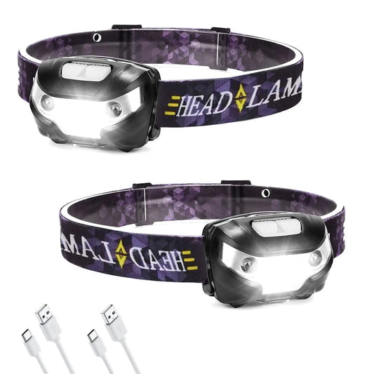 2 Pack Rechargeable Headlamp Outdoor Waterproof Motion Sensor LED