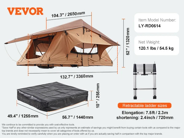 VEVOR Rooftop Tent Hardshell Folding Tent for Jeep SUV