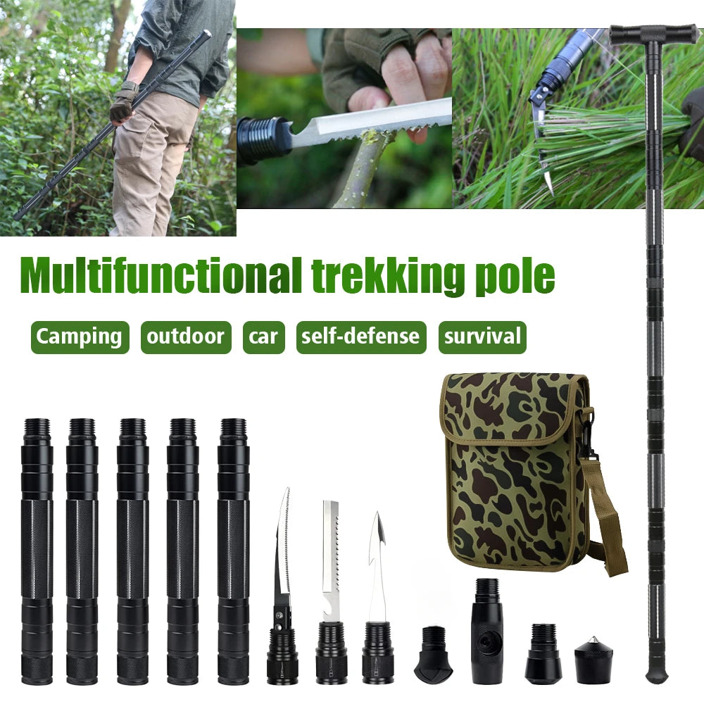 Multi Mountaineering Stick with Camouflage Backpack T-shaped Retractable Folding Stick