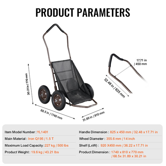 VEVOR Deer Cart 500 LBS Folding Game Cart Hauler Dolly