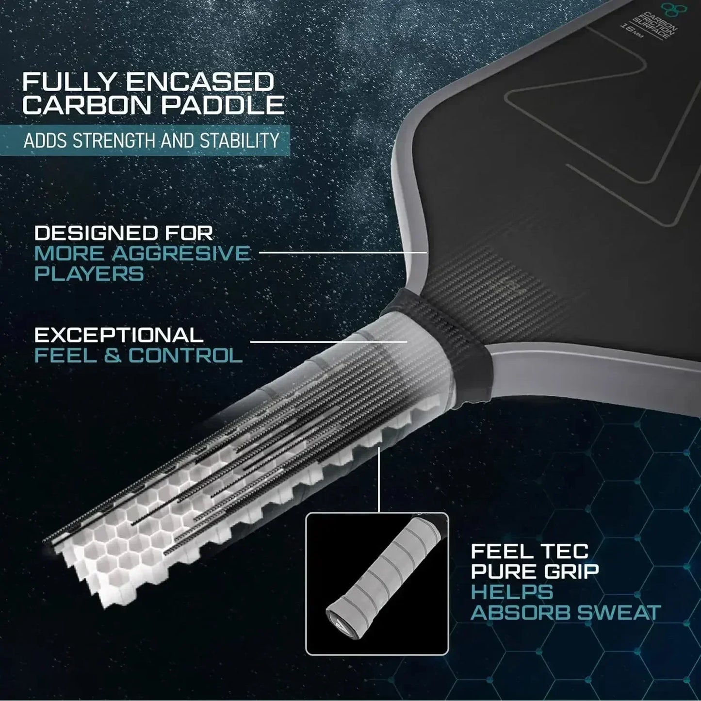 T700 Thermoformed Unibody Raw Carbon Fiber Pickleball Paddle