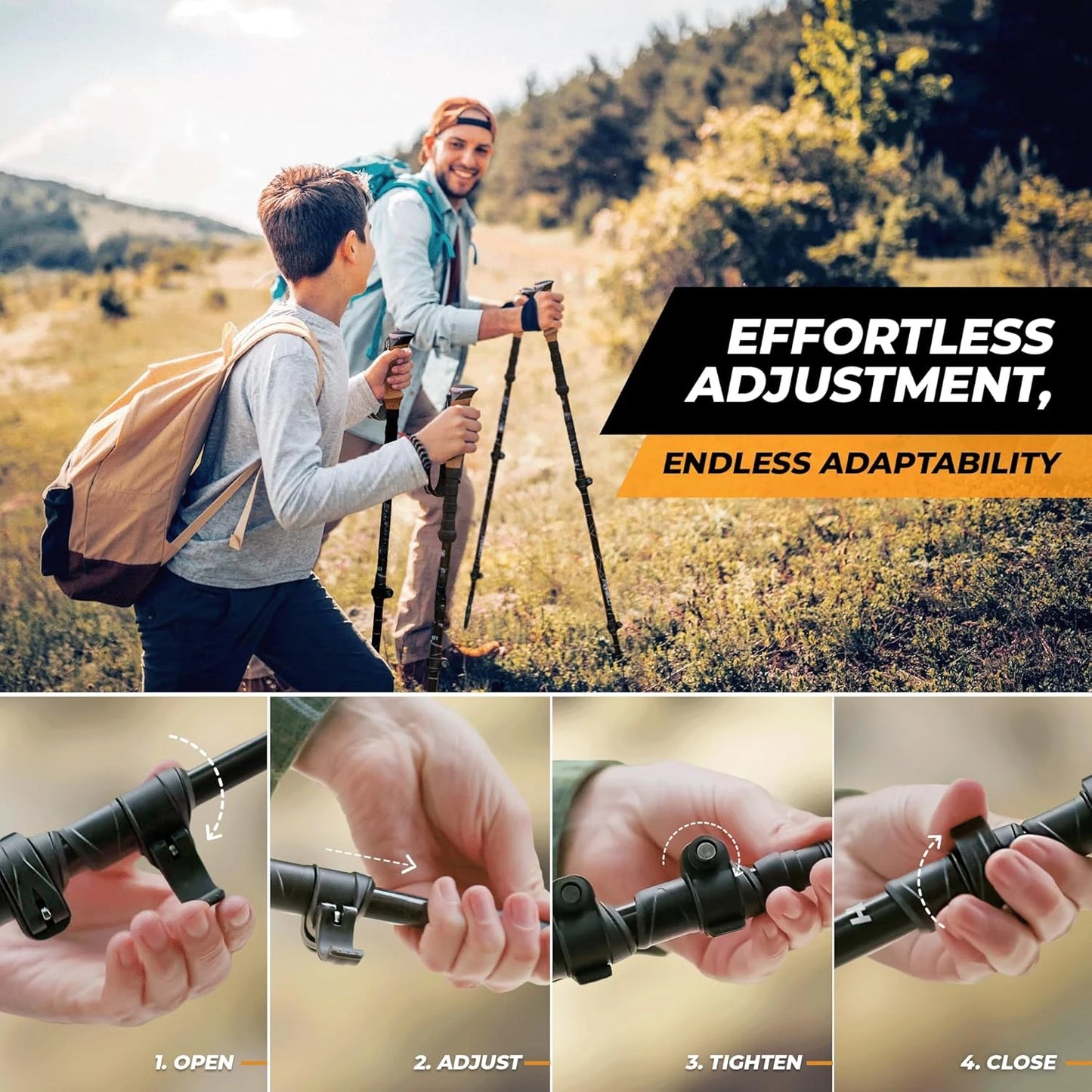 Trekking Poles – Lightweight Collapsible & Shock-Absorbent Hiking Poles w/Cork Grips