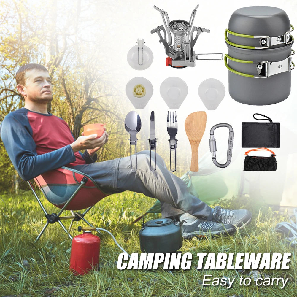Outdoor Camping Hiking Cookware Tableware Picnic Pot Kit