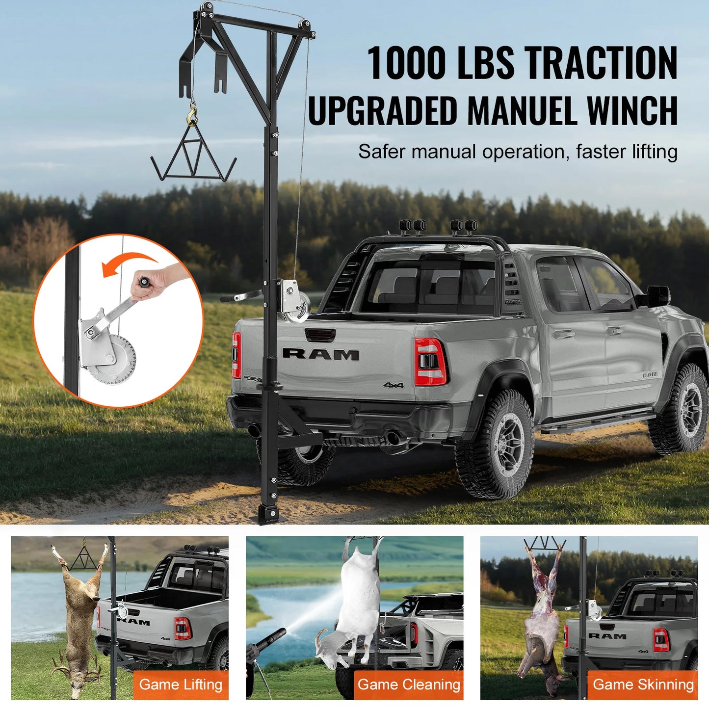 VEVOR 600 lbs Truck Hitch Cargo Game Hunting Deer Hoist