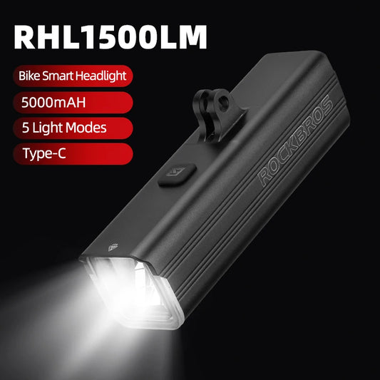 ROCKBROS Bicycle Light 1500LM Aluminum Alloy Type-C Charging Smart Bike Front Lights