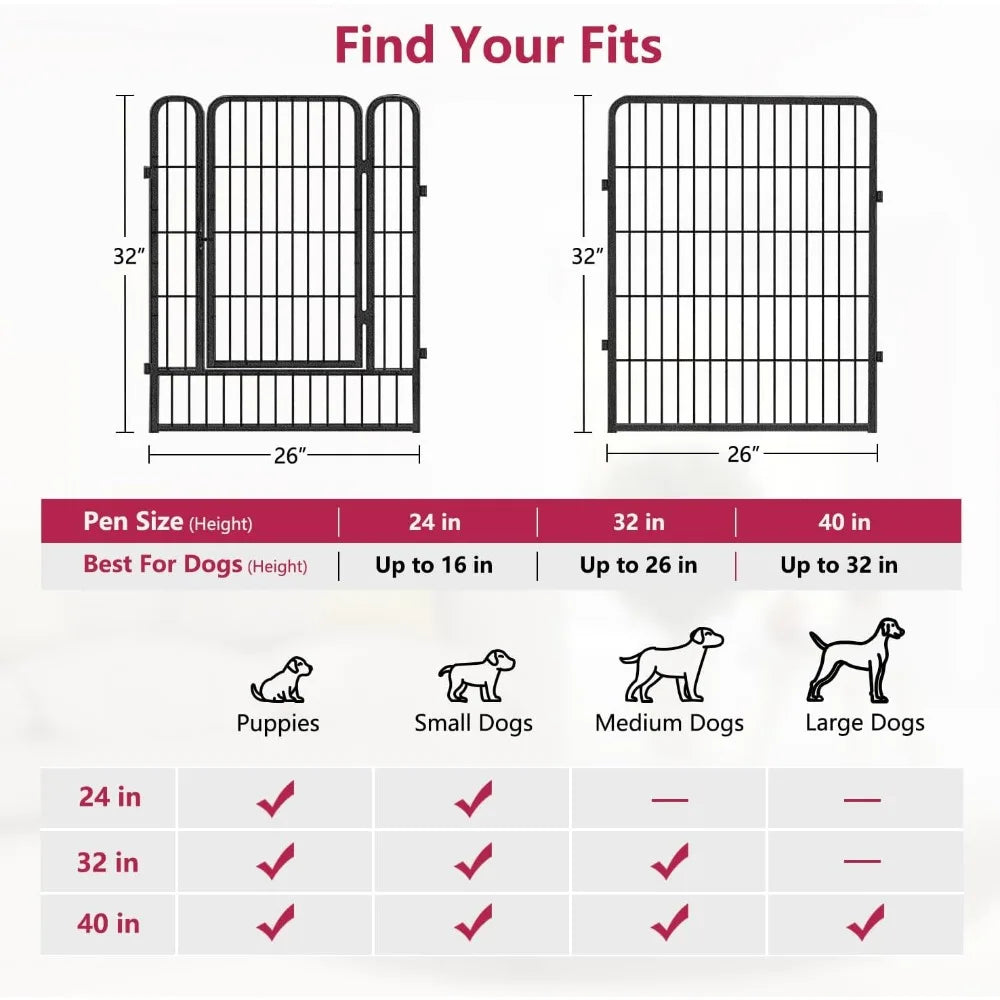 Dog Playpen Outdoor Dog Fence for Yard 32 Inch 20 Panels Anti-Rust Portable Pet Fence for Dogs