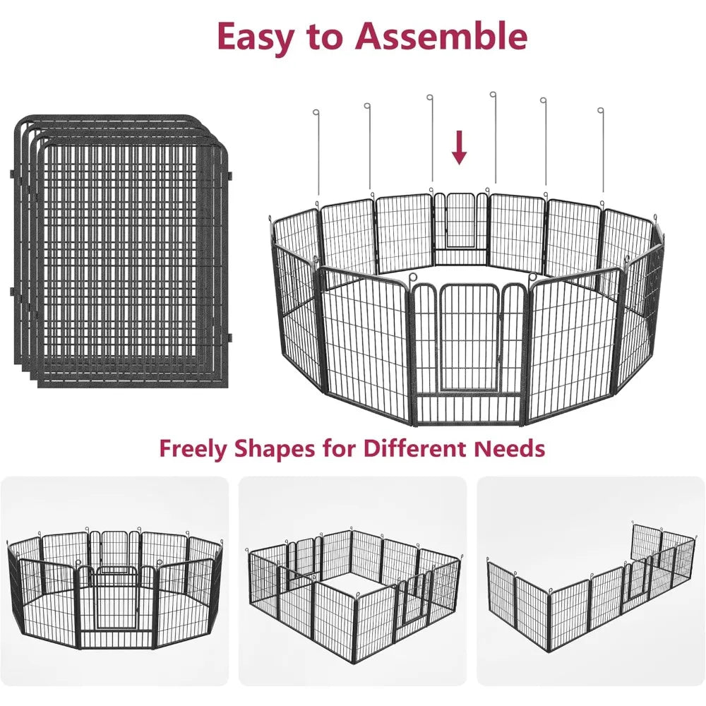 Dog Playpen Outdoor Dog Fence for Yard 32 Inch 20 Panels Anti-Rust Portable Pet Fence for Dogs