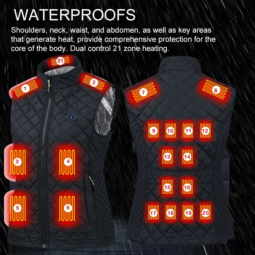 Women Autumn Winter Smart Heating Cotton Vest 21 Area Heated Vest Women Outdoor Flexible Thermal Winter Warm Jacket